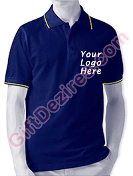Designer Navy Blue and Yellow Color T Shirts With Logo
